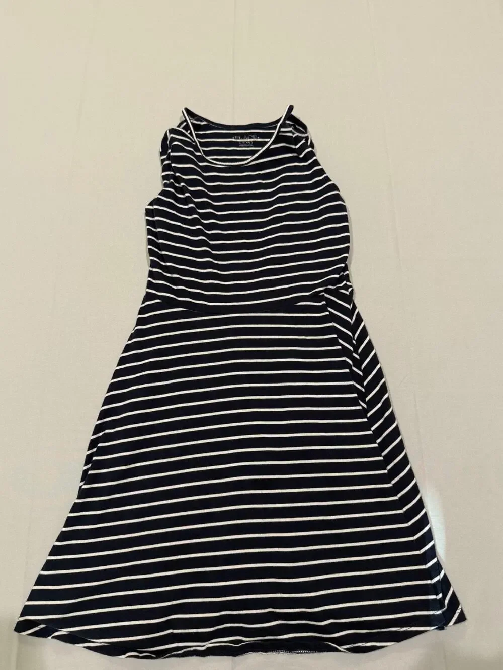 The Children’s Place Girls 7/8 M Navy Blue White Striped Sleeveless Dress